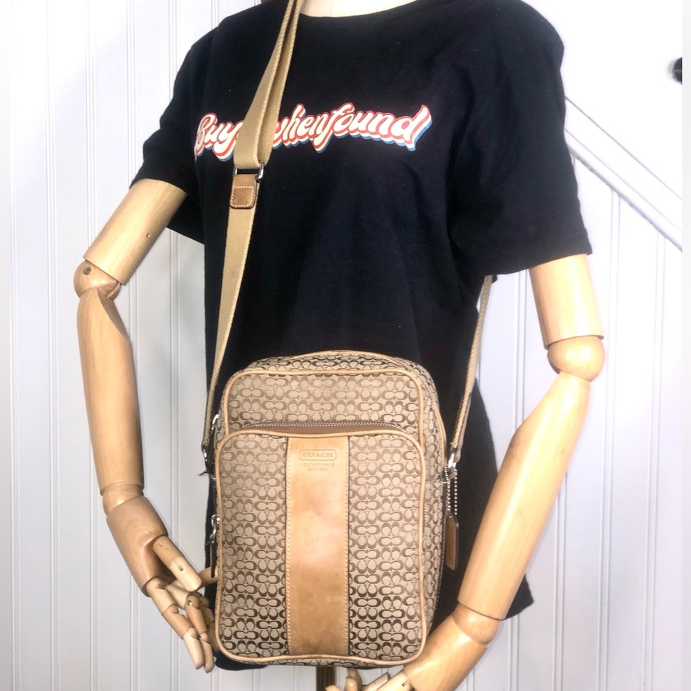COACH Monogram Canvas & Suede Crossbody Messenger Shoulder Bag UNISEX STYLING